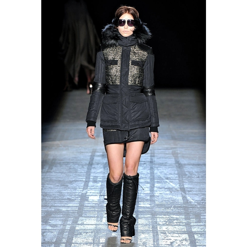 RARE Alexander Wang RUNWAY Twee Fox Fur Leather Wool Quilted Puffer Coat